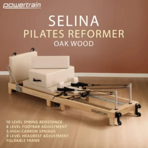 powertrain selina pilates reformer machine wooden folding multifunctional home gym equipment with jumpboard & sitting box oak beige