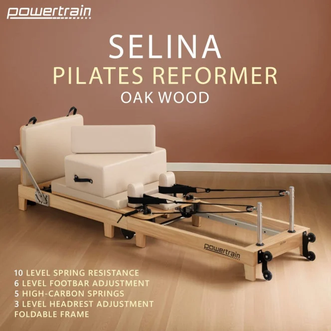 powertrain selina pilates reformer machine wooden folding multifunctional home gym equipment with jumpboard & sitting box oak beige powertrain selina pilates reformer machine wooden folding multifunctional home gym equipment with jumpboard & sitting box oak beige