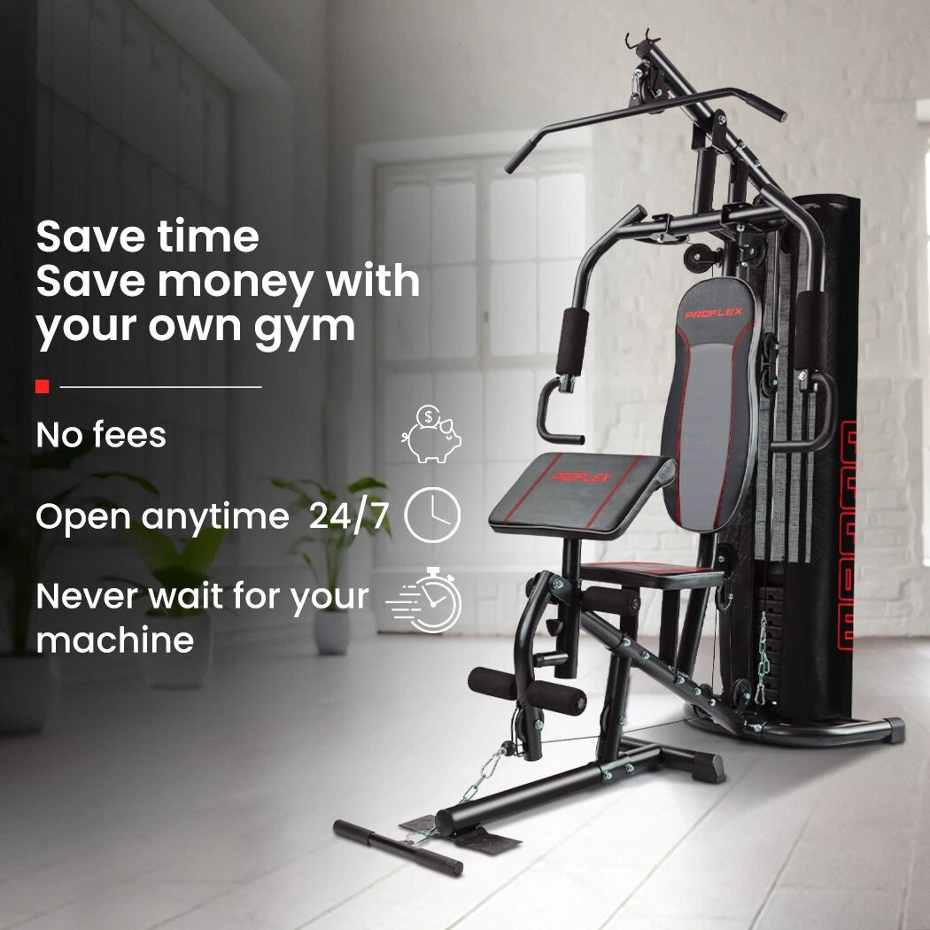 proflex multi station compact home gym set, 150lbs weight plates m8000 proflex multi station compact home gym set, 150lbs weight plates m8000