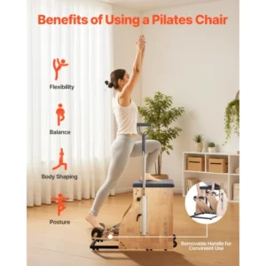 vevor pilates chair, split pedal stability combo chairs with handles, rubber wood frame yoga fitness trainer, exercise reformer, pilates resistance workout equipment, for home gym studio workout